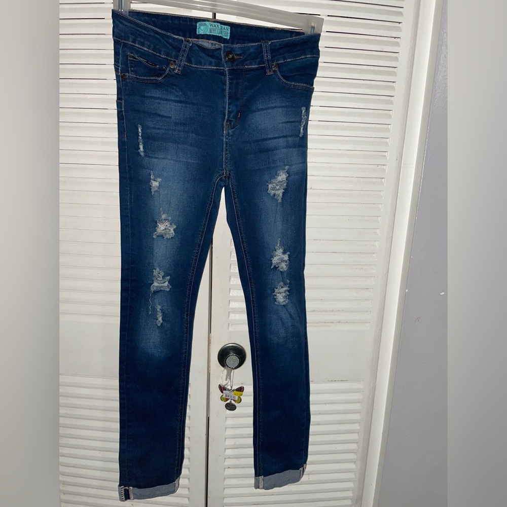 Wax Jeans Butt I love You Denim Ripped Skinny Jeans Size 5 Junior’s Blue